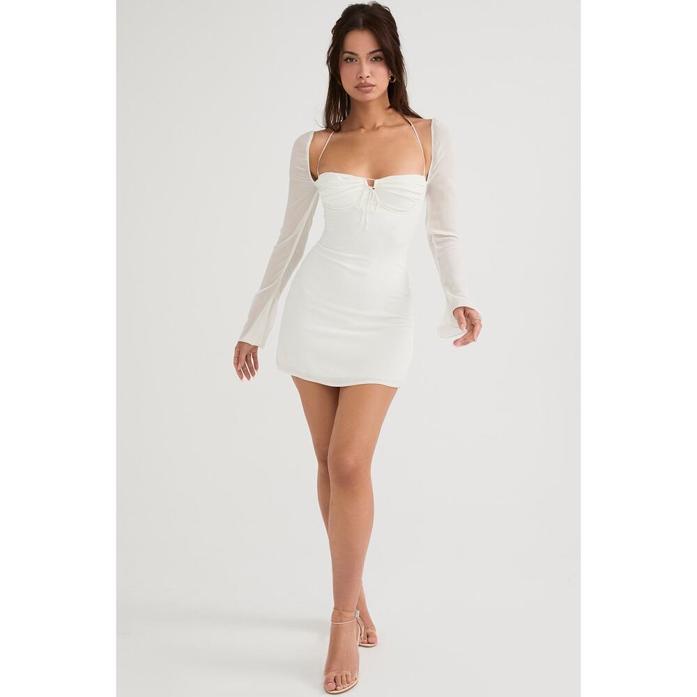 House of CB Dress Mini Babydoll Ivory Georgette Halter Small